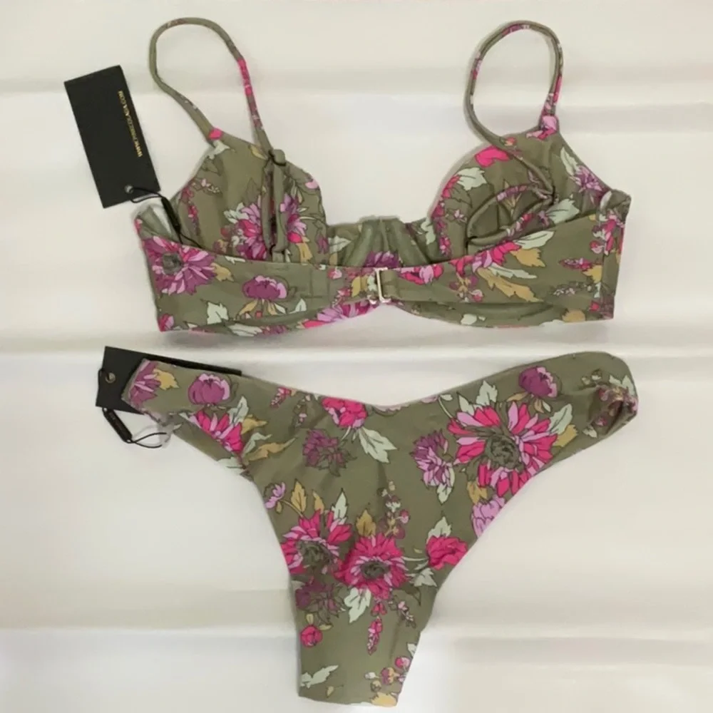 PinaColada Swim Green Floral Bikini NWT |Green/Pink | Size: SMALL - Picture 4 of 8